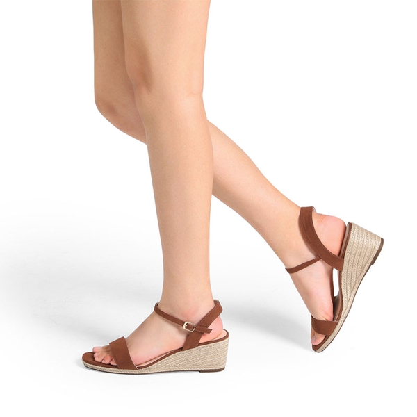 Open Toe Espadrille Wedge Sandals - BROWN - 1